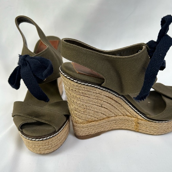 Tory Burch Espadrilles Canvas Tie Wedge Sandal Womens Size 6 - Picture 2 of 6